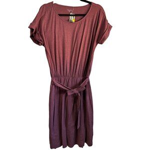 Garnet Hill size S heathered maroon lined short sleeve faux wrap belted dress